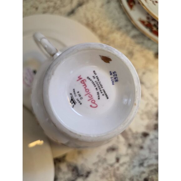 Colclough Bone China Tea Set For 6 Sugar Creamer Gold Trim Red & Black  England - Picture 5 of 13